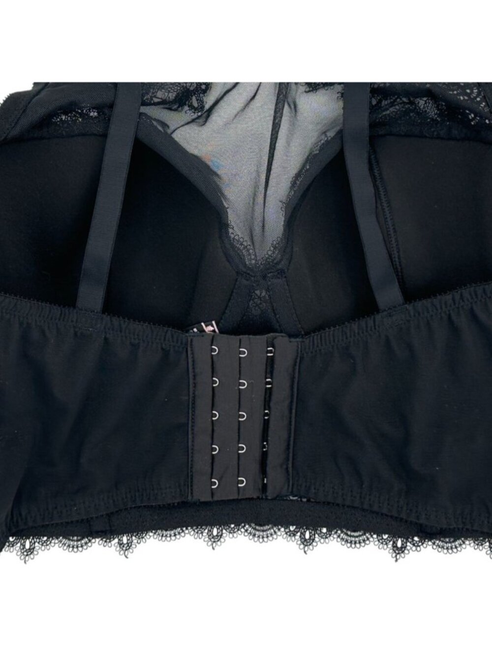 Victoria's Secret Lace Padded Longline Demi Bralette Size 38D Black Floral Mesh - Picture 5 of 12
